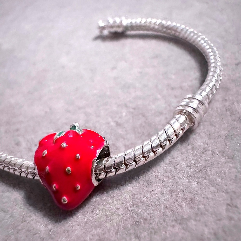 Red Strawberry Charm Bead Enamel Crystal Silver Tone For Pandora Bracelet Women - Picture 7 of 8